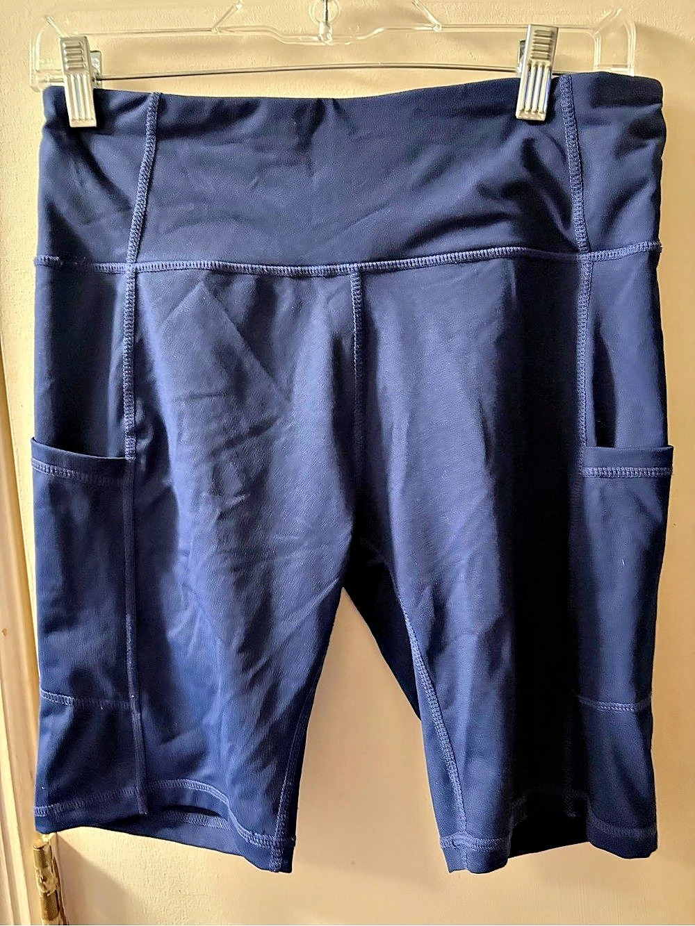 BALEAF High-Waisted Biker Shorts with Side Pockets Blue Large